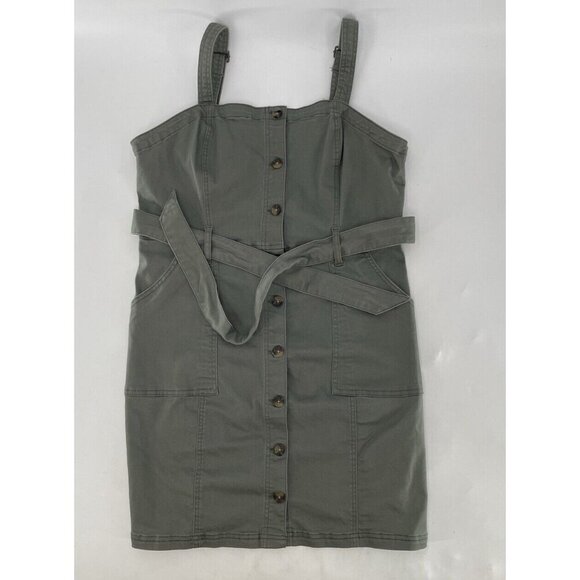 SO Juniors' Button Down Belted Constructed Dress Stretch Khaki Green Sz XXL Boho - Picture 3 of 11